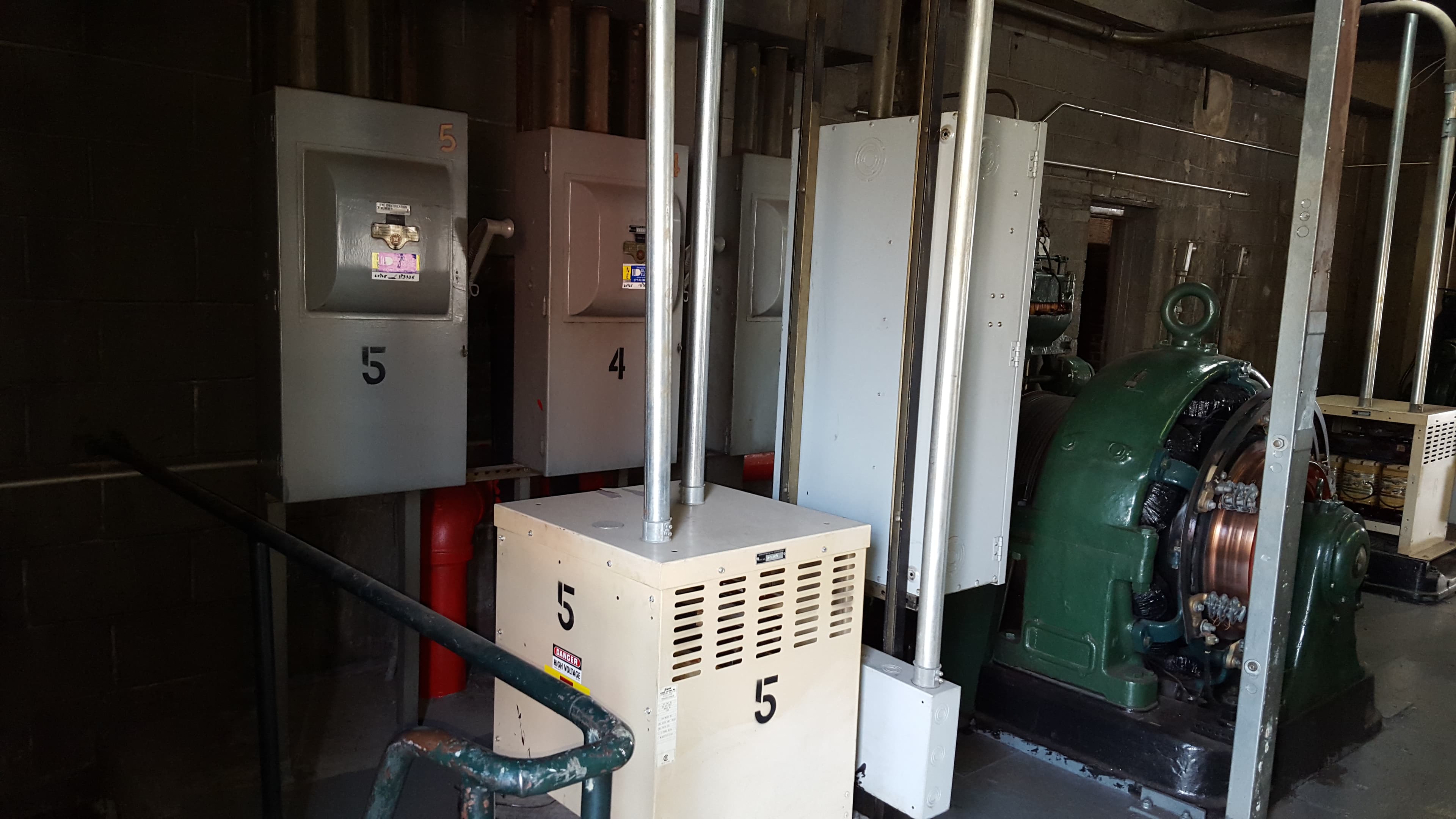 Various electrical panels and cutoff switches for elevator system